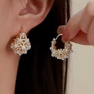 Elegant Gold Pearl Hoop Earrings